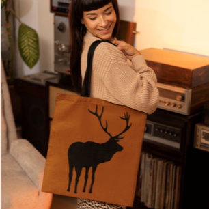 Bolsa Tote Preto Russo na Silhueta Animal Espirituosa de Elk 