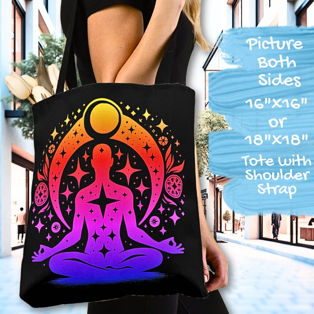 Bolsa Tote Pretty Yoga Meditation Design on a Black (Criador carregado)