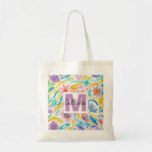 Bolsa Tote Primavera Amarelo Flores de Aquarela Monograma
