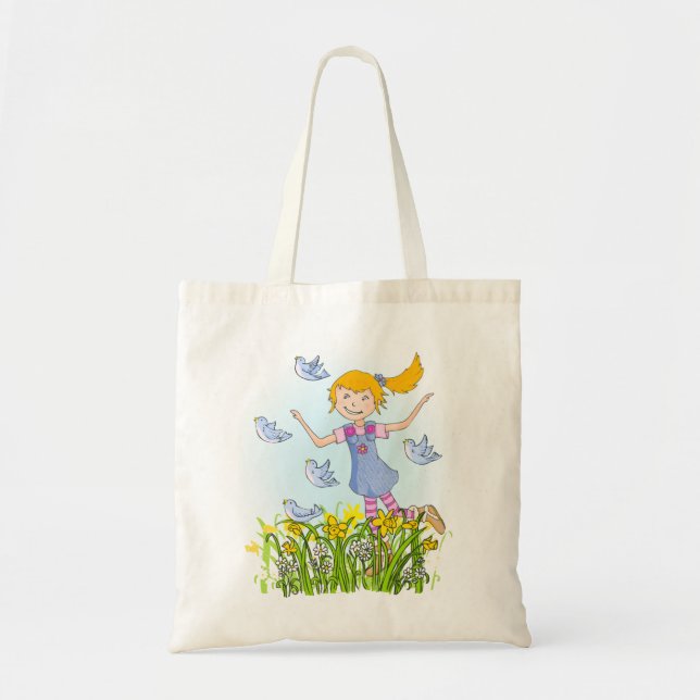 Bolsa Tote Primavera atrás de pássaros no saco de daffodils (Frente)