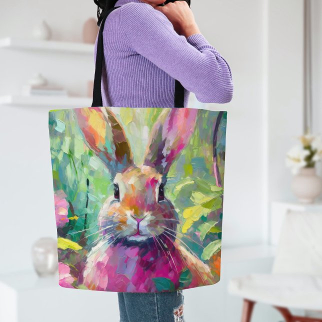 Bolsa Tote Primavera Bunny Colorful Modern Abstrato Art (Criador carregado)