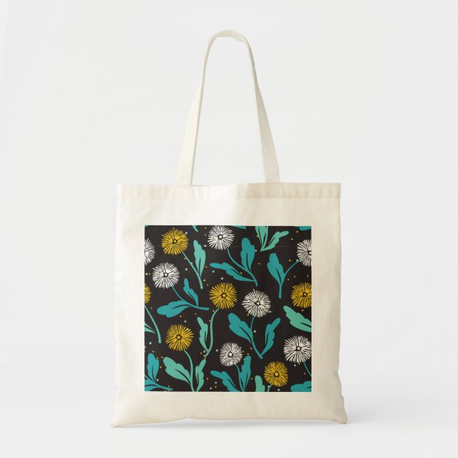 Bolsa Tote Primavera Dandelion Flores e Folhas Design (Frente)