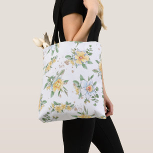 Bolsa Tote Primavera de Aquarelas Design de Sunflower & Daisi