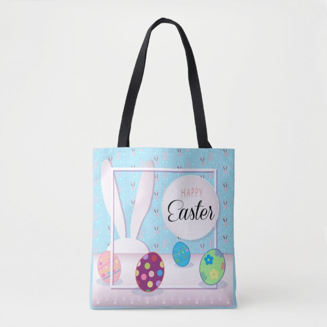 Bolsa Tote Primavera de Festa de Caça de Ovos de Felz pascoa  (Frente)