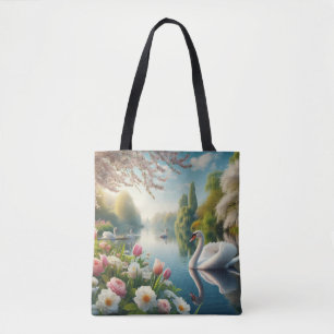 Bolsa Tote Primavera do lago de swan floral