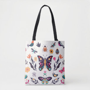 Bolsa Tote Primavera Elementos Borboletas Aves Flores