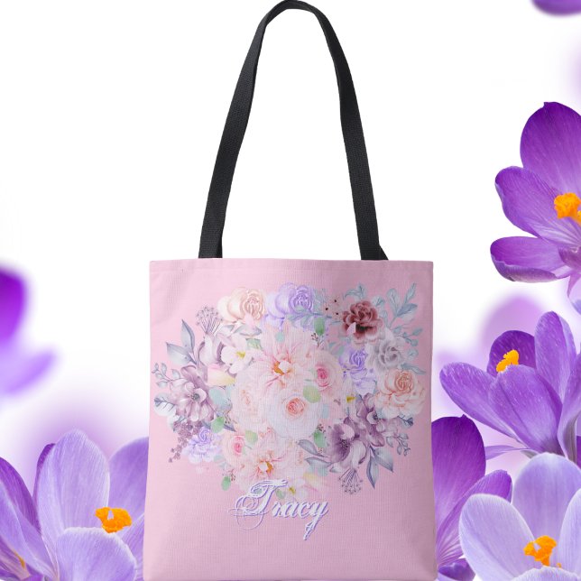 Bolsa Tote Primavera em Flor de Rosa e Lilás  (Criador carregado)