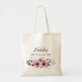 Bolsa Tote Primavera florais Bridesmaid rosa e cinza moderna