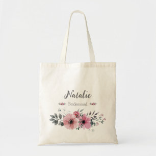 Bolsa Tote Primavera florais Bridesmaid rosa e cinza moderna