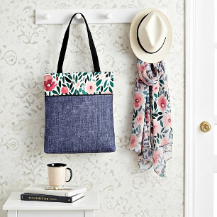 Bolsa Tote Primavera floral e denim