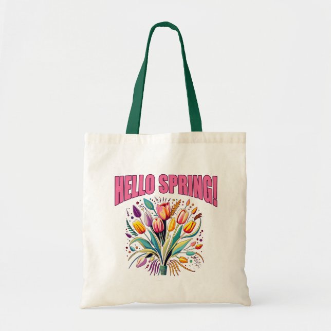 Bolsa Tote Primavera HELLO com TULIPS (Frente)