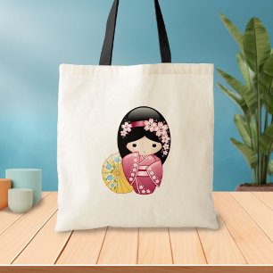 Bolsa Tote Primavera Kokeshi Doll - Garota Geisha Japonesa Bo