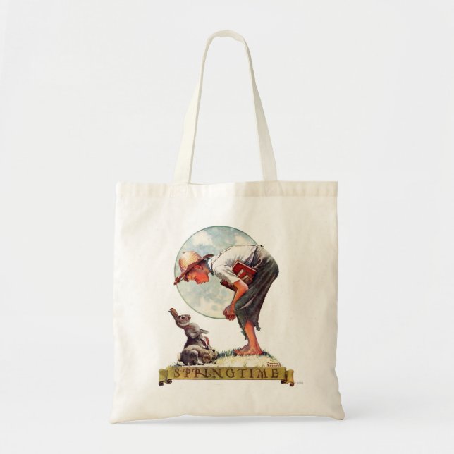 Bolsa Tote Primavera, menino 1935 com coelho (Frente)