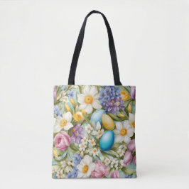 Bolsa Tote Primavera. Narciso, Hyacintos, Tulipas, Ovos de Pá