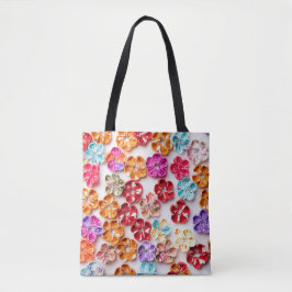 Bolsa Tote Primavera tecido com costura manual Flores multico