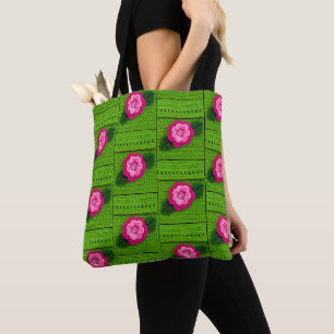 Bolsa Tote Primavera verde-verde-rosa-Impressão de crochê