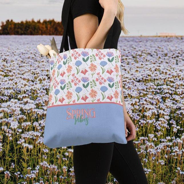 Bolsa Tote Primavera Vibes Pequenas Flores da Paleta Doce (Criador carregado)