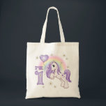 Bolsa Tote Primeiro Aniversário do Pôneo bonito<br><div class="desc">Primeiro Aniversário,  bonito pônei Appaloosa,  com mano e cauda roxos,  arco-íris,  margaridas brancas,  número 1,  para pequenos amantes de cavalos e vaquinhas.</div>