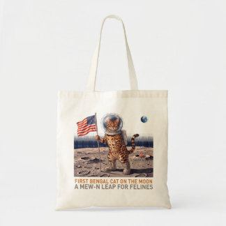 Bolsa Tote Primeiro Gato Bengal na Lua - Felino Espacial Retr