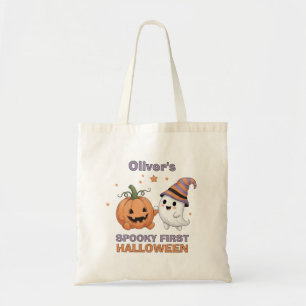 Bolsa Tote "Primeiro Halloween Assustador" Fantasma e Abóbora