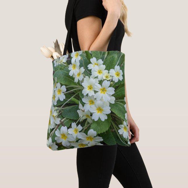 Bolsa Tote Primroses brancas Floral (Close Up)