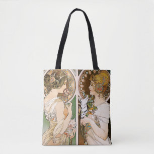 Bolsa Tote Primroses e pena, Mucha