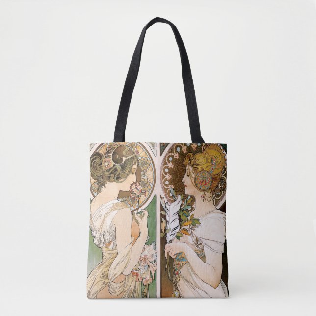 Bolsa Tote Primroses e pena, Mucha (Frente)