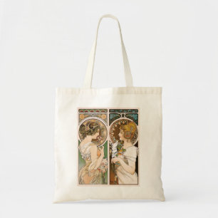 Bolsa Tote Primroses e pena, Mucha