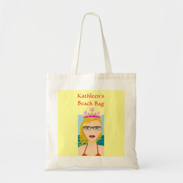 Bolsa Tote Princesa da praia do verão com nome do costume da (Frente)