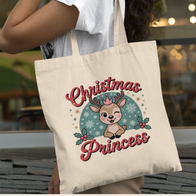 Bolsa Tote Princesa de Natal | Rena de Natal Fofa e Feminina (Criador carregado)