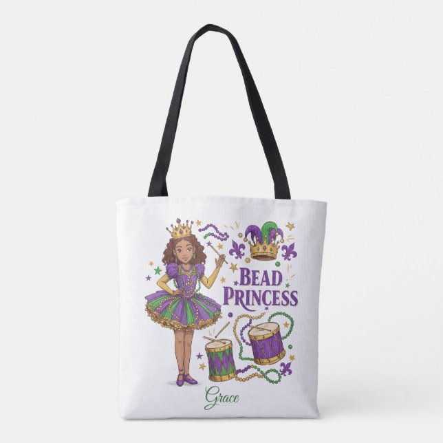Bolsa Tote Princesa Miçangas Texto Personalizado - Mardi Gras (Verso)