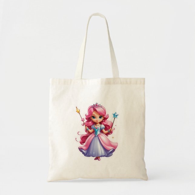 Bolsa Tote Princesa Rosa Com Mão Magia E Tiara (Frente)