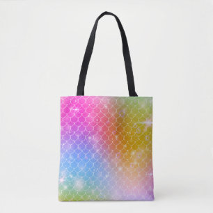 Bolsa Tote Princesa sereia com balanças arco-íris kawaii