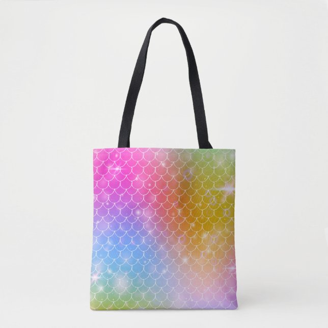 Bolsa Tote Princesa sereia com balanças arco-íris kawaii (Frente)