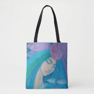 Bolsa Tote Princesa Sereia, Fantasia Submarina, Azul Rosa
