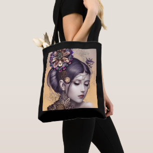 Bolsa Tote Princesa Steampunk com Flor Colorido de Cobre