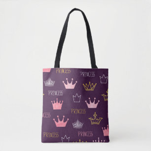 Bolsa Tote Princesas coroas: padrão de brilho de aquarela.