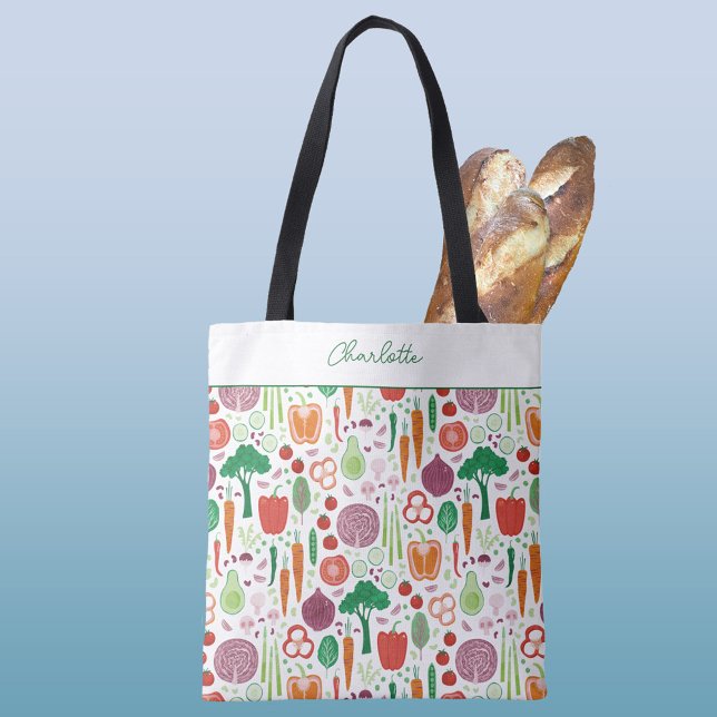 Bolsa Tote Produtos Hortícolas do Mercado Agricultores Person (Personalized Farmers Market vegetable pattern tote bag)