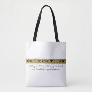 Bolsa Tote Professor de Autismo Brilho Dourado Preto e Branco
