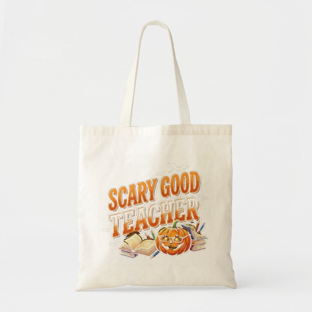 Bolsa Tote Professor de Halloween Abóbora Assustadoramente Bo (Frente)