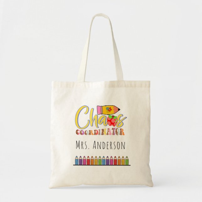 Bolsa Tote Professor de Jardim de Infância Lápis Arco-íris (Frente)