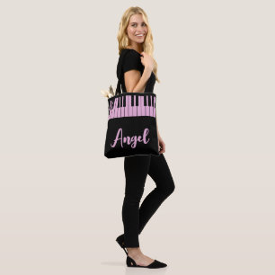 Bolsa Tote Professor de Música Teclado de Piano Rosa Nome Esc
