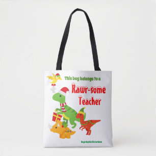 Bolsa Tote Professor de Natal Valorizando Crianças Dinossauro