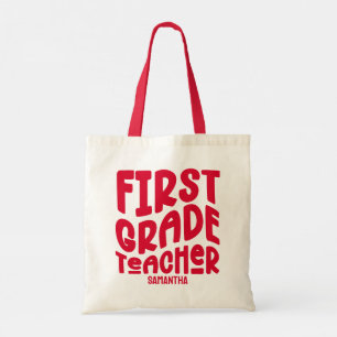 Bolsa Tote Professor do Primeiro Ano Design de Texto Vermelho