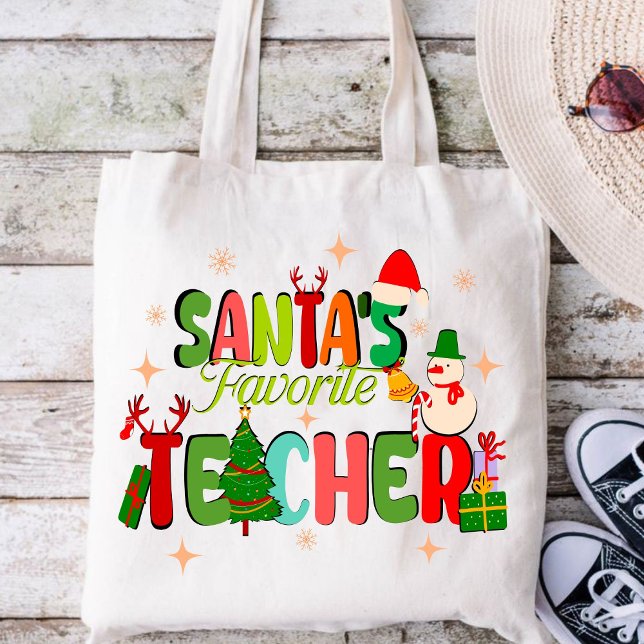 Bolsa Tote professor favorito de papais noeis.presente person (Christian Christmas tote bag, Christmas tote bag, Christ tote bag, santas favorite teacher tote bag)