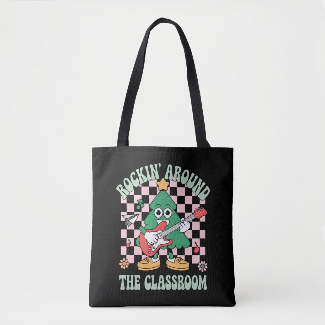 Bolsa Tote Professor Groovy Natal Balançando na Sala de Aula (Frente)
