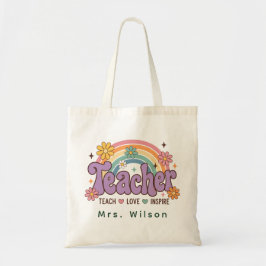 Bolsa Tote Professor Personalizado de Margarida Retro Arco-ír