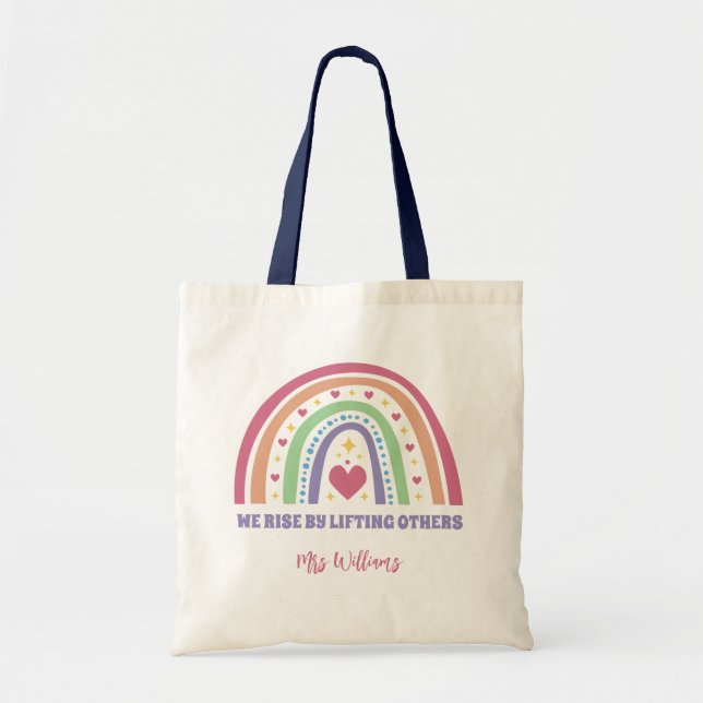 Bolsa Tote Professor personalizado inspiracional Boho Rainbow (Frente)
