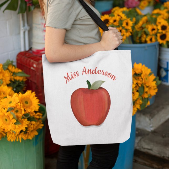 Bolsa Tote Professor Personalizado Mínimo Personalizado da Ap (Teacher watercolor apple personalized tote bag.)