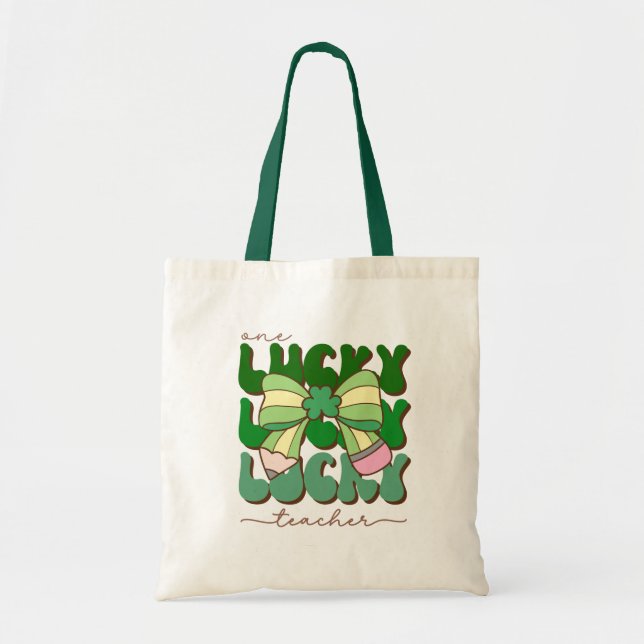 Bolsa Tote Professor Sortudo Retro com Laço de Lápis Coquette (Frente)